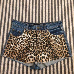 Denim jean leopard shorts